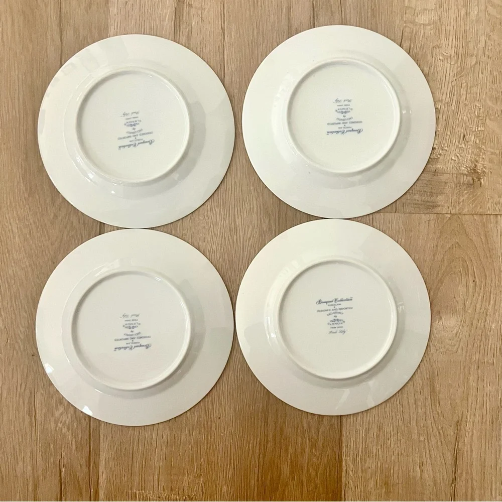 4 PCs Lenox Bouquet Collection Pink Lily Bread‎ Dessert Plates 6 1/4” 1980s Mint